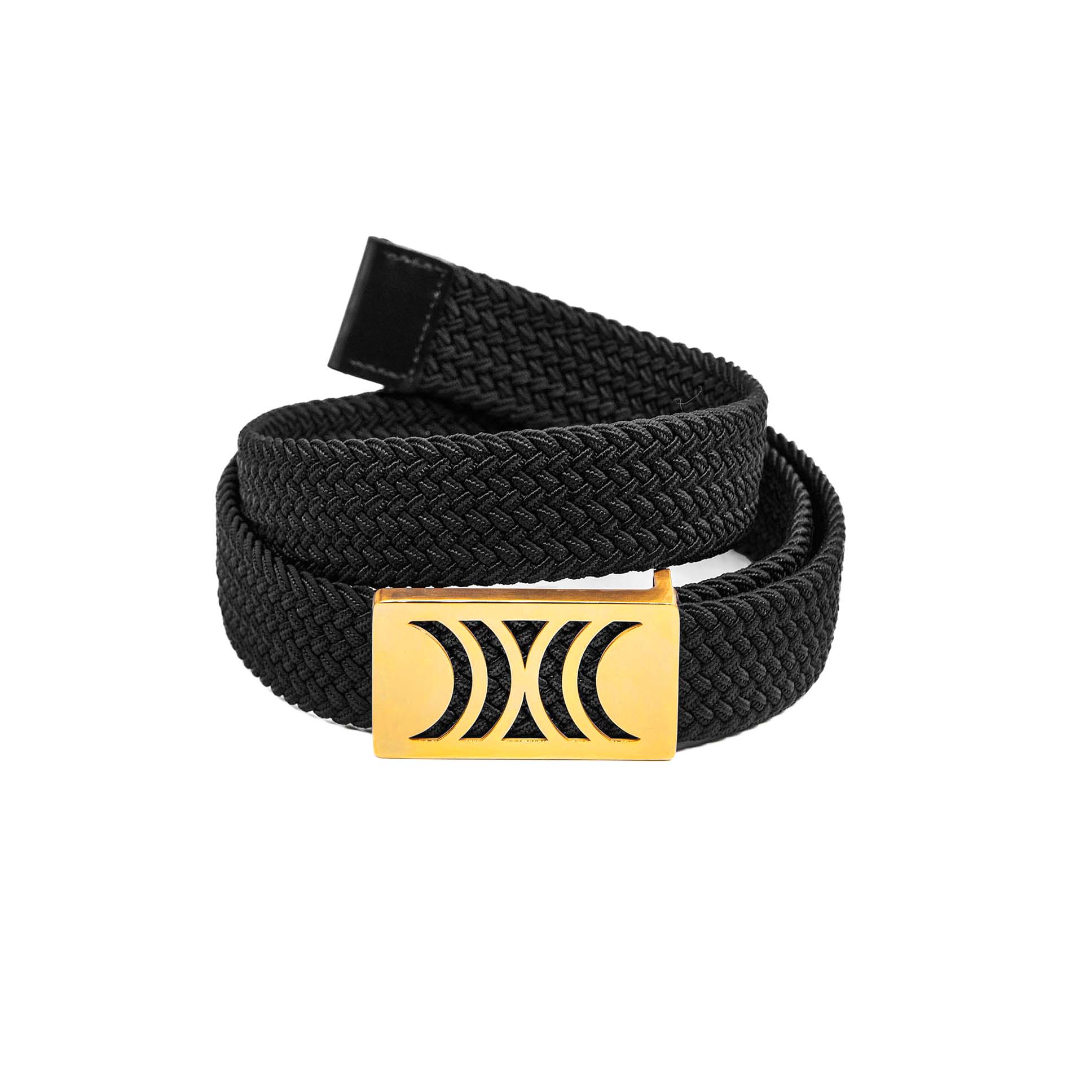 rbgold007 Black Elastic RB belt with golden buckle - Image 1